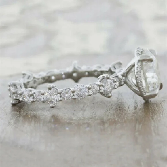 Silver Bridal Ring Set w Round and Princess Cut 2Ct Ring - Picture 3 of 10